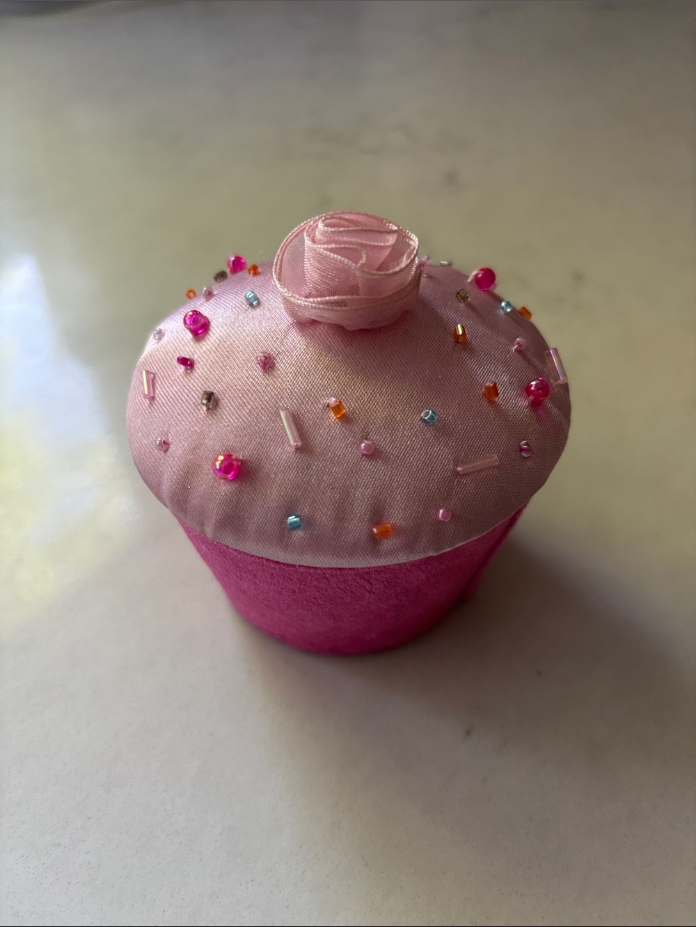 Pink Poppy Beaded Cupcake Ring/Jewely Box